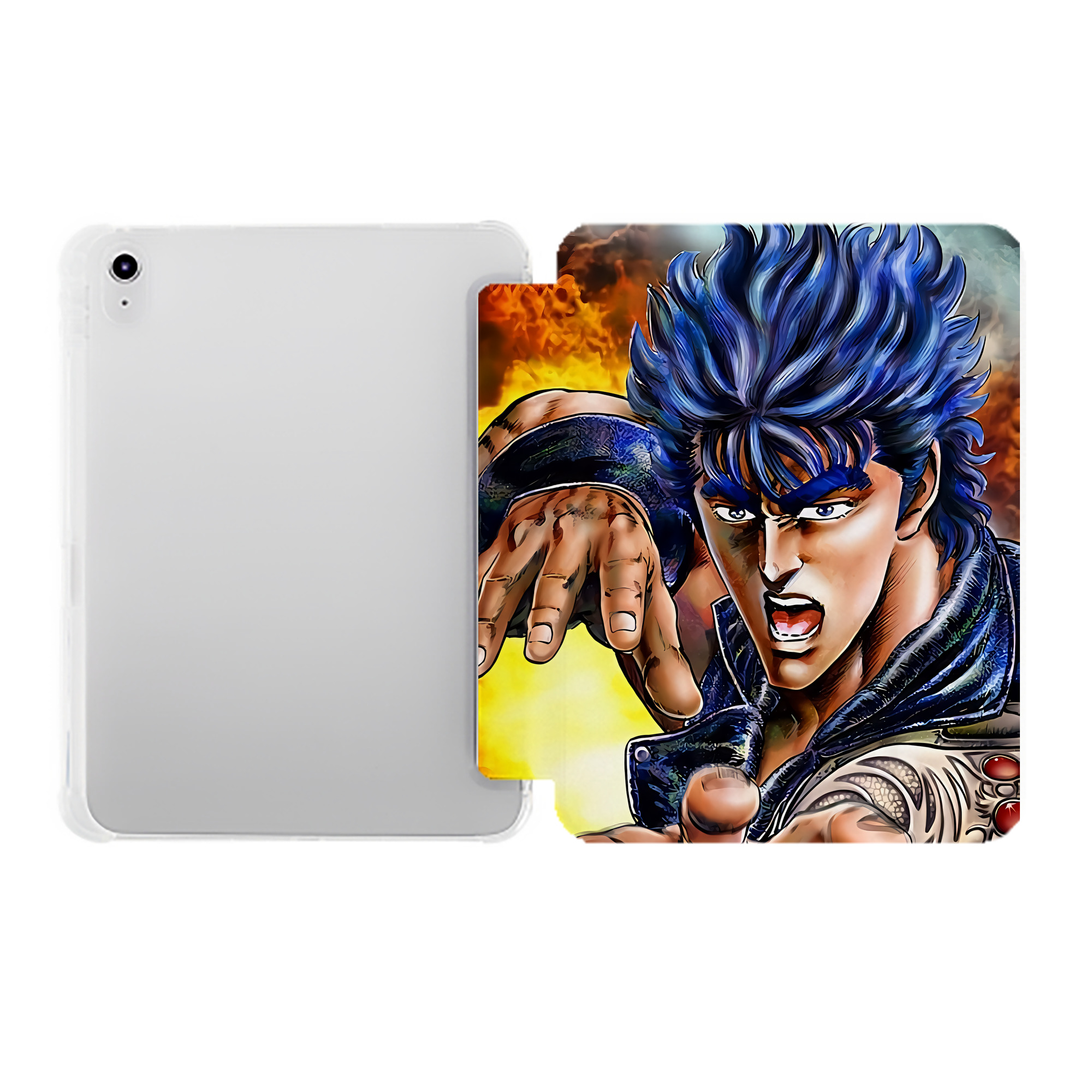 （画像用） 北斗の拳 Fist of the North Star IPad ケース ペン収納付き 三つ折りスタンド PUレザー×シリコン 対応機種9.5/10.5/10.9インチ